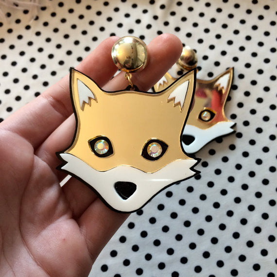 Laser Cut Mirrored Gold Fox Jewelry