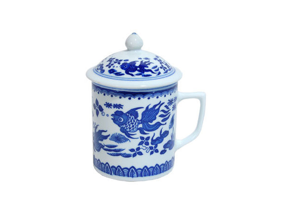 Large Blue and White Tea Cups with Top