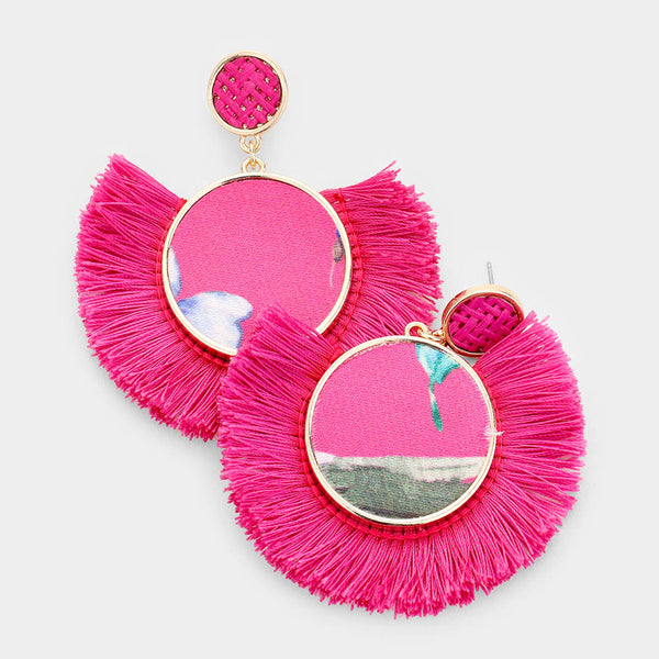 Pink Fabric Tassel Earrings