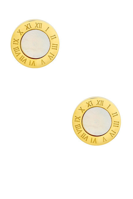 Mother of Pearl Roman Numeral Stud Earrings