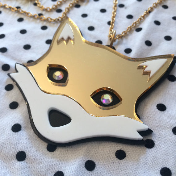 Laser Cut Mirrored Gold Fox Jewelry